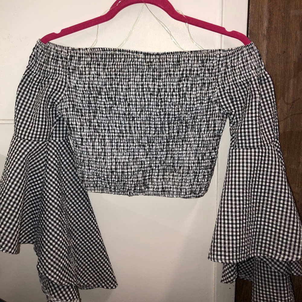 Checkered off the shoulder blouse